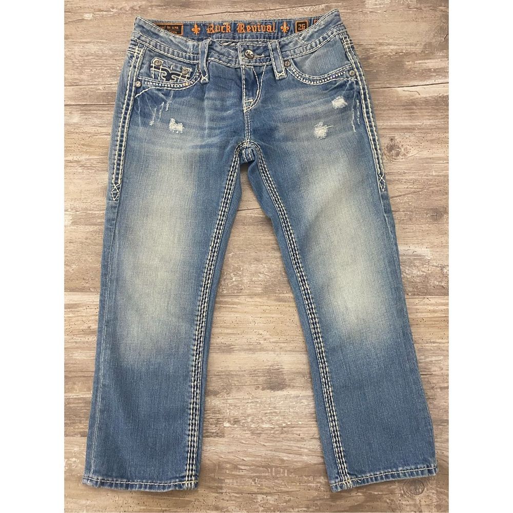 Rock Revival Jeans Kai Capri Cropped Bling Flap Pockets Womens Size 26